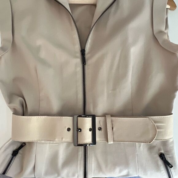 Lafayette 148 Collared Shirt Dress Size 8 Zip Front Stretch Neutral Office Siren - Picture 8 of 9